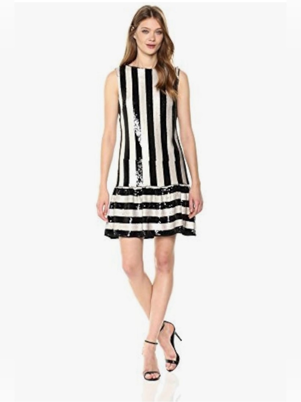 NWT Betsey Johnson Black & White Striped Sequin Mini Cocktail Dress Size 12